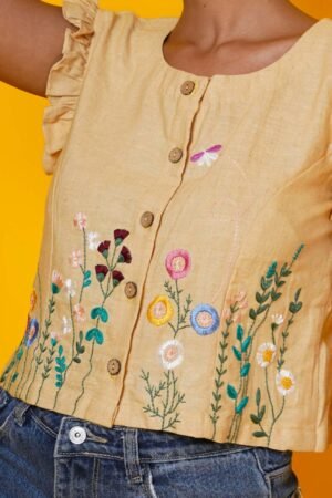 Beige Blouse with Hand Embroidery work - Image 7
