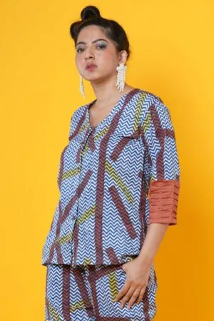 Block Print Co-ords Set in Blue and Rust