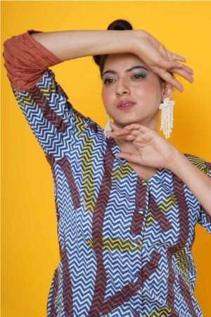 Block Print Co-ords Set in Blue and Rust - Image 5