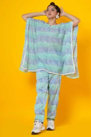 Block Print Kaftan Co-ord Set with Lace Detailing