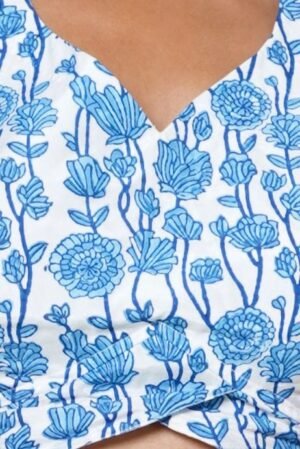 Blue Floral Block Print Top and Shorts - Image 3