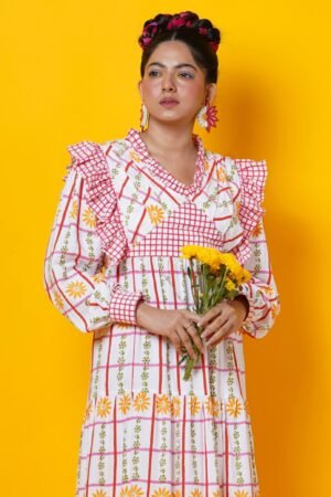 Checks and floral block print maxi dress - Image 3