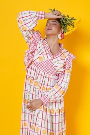 Checks and floral block print maxi dress - Image 8