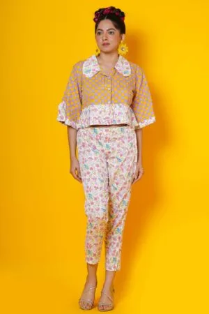 Cotton Co-ord Set in Floral and Bird Print