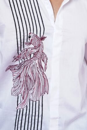 FISH HAND EMBROIDERED MENS CASUAL FULL SLEEVE SHIRT - Image 3