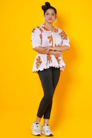 Floral Block Print Cotton Peplum Top