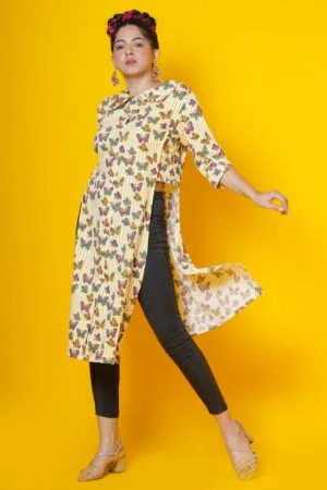 Hand Block Print Kurti in butterfly stripes