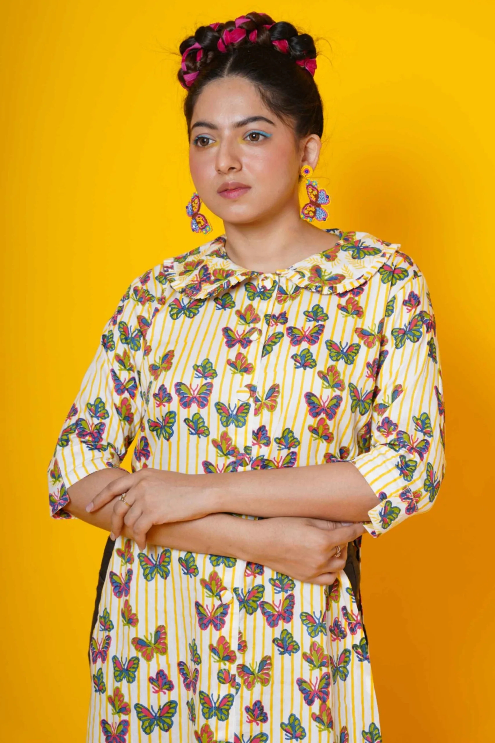 Hand Block Print Kurti in butterfly stripes - Image 3