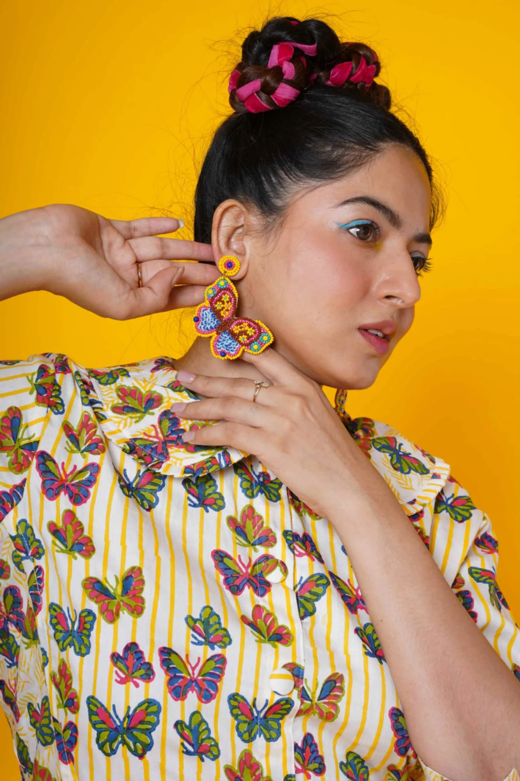 Hand Block Print Kurti in butterfly stripes - Image 4