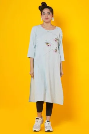 Hand Embroidered Kurti with Pintucks Detailing