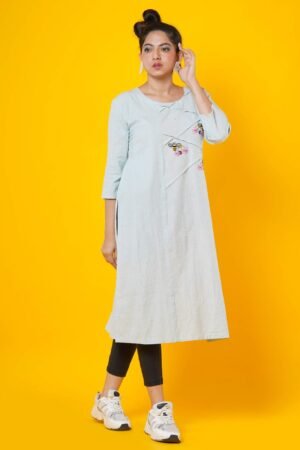 Hand Embroidered Kurti with Pintucks Detailing - Image 3