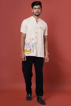 JUNGLE WORLD MENS HALF SLEEVE HAND  EMBROIDERED SHIRT - Image 2