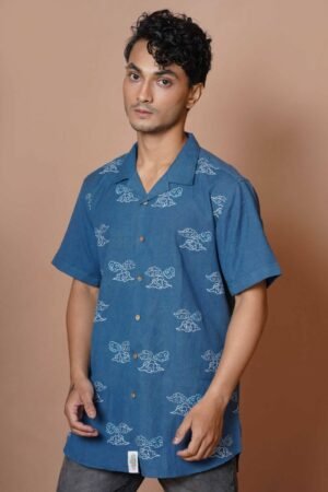 MENS HALF SLEEVE CHINESE CLOUD EMBROIDERY SHIRT