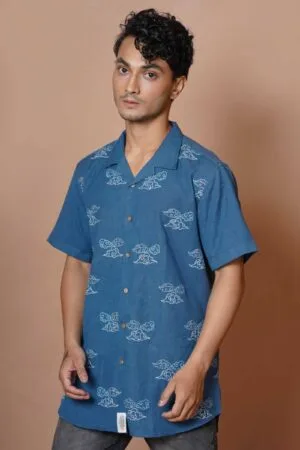 MENS HALF SLEEVE CHINESE CLOUD EMBROIDERY SHIRT