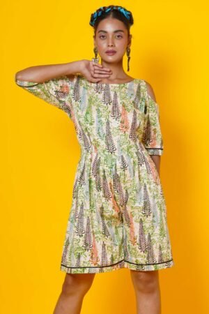 Multicolour Block Print Cotton Jumpsuit - Image 3