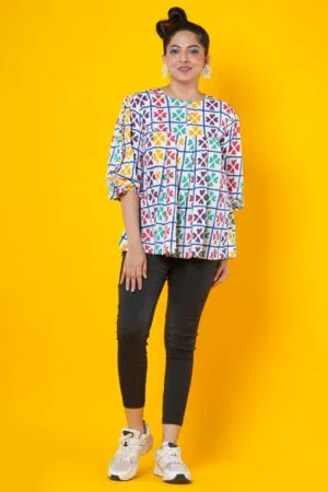 Multicolour checks and hearts Women Top