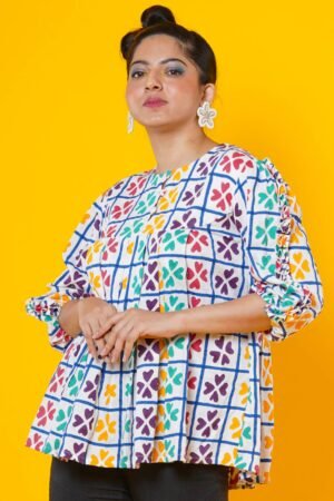 Multicolour checks and hearts Women Top - Image 3