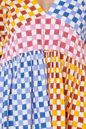 Multi colour checks women midi dress - Image 3