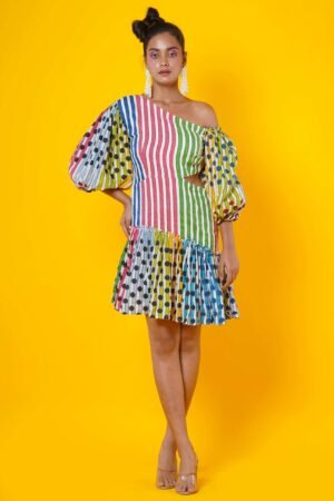 Multicolor Stripes And Dots Women Dress