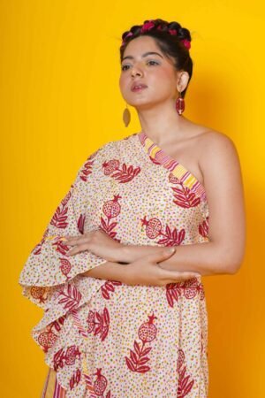 One Shoulder Block Print Top with Sharara Pant - Image 4