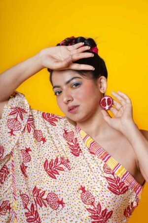 One Shoulder Block Print Top with Sharara Pant - Image 5