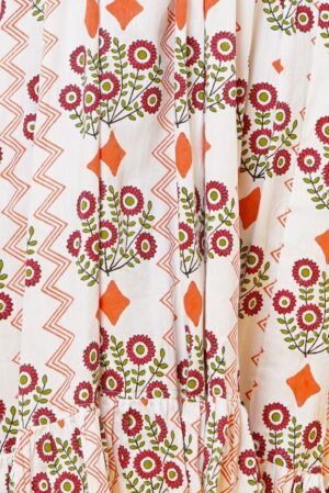 Orange Flower Block Print Cotton Midi Dress for women - Image 3