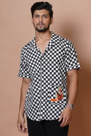 PANDA EMBROIDERED MENS CASUAL HALF SLEEVE SHIRT