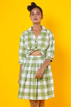 Pista Green Block Print Skirt with Blouse - Image 3