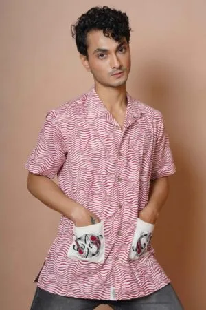 RED KOI FISH EMBROIDERED MENS CASUAL SHIRT