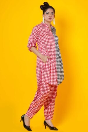Red and Black Houndstooth Print women's kurti