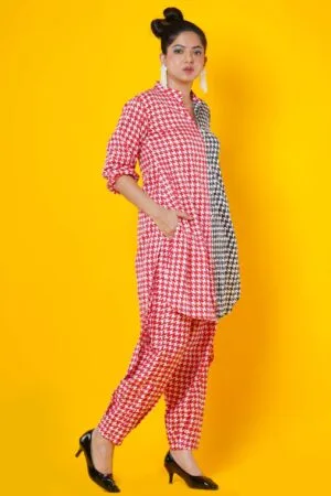 Red and Black Houndstooth Print women's kurti