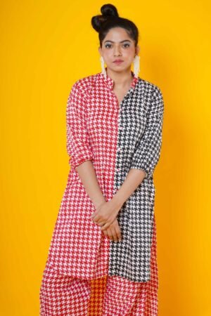 Red and Black Houndstooth Print women's kurti - Image 2