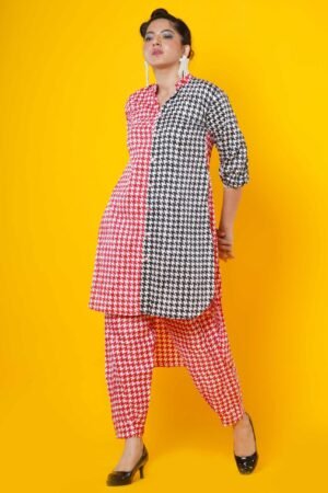 Red and Black Houndstooth Print women's kurti - Image 3