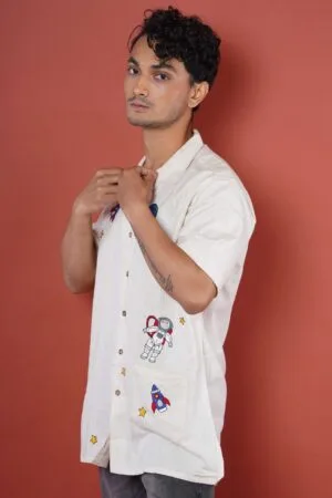 SPACE COWBOY HAND EMBROIDERED MENS HALF SHIRT