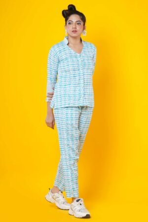Sky Blue Co-ord Set In Fish Print