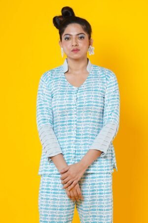Sky Blue Co-ord Set In Fish Print - Image 2