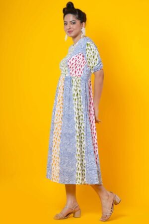 Waves and fish block print cotton dress - Image 3