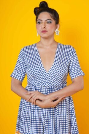 Women Block Print Cotton Maxi Dress in Multicolour Checks - Image 2