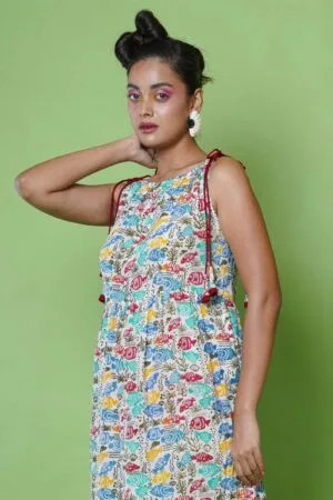 Women Multicolour Block Print Tunic In Ocean Theme