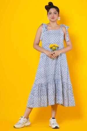 Women block print blue tunic 1