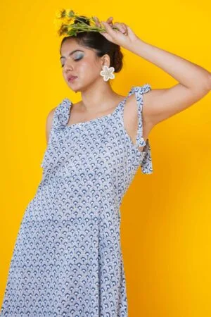 Women Block Print Blue Tunic