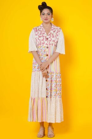 Women Block Printed Cotton Maxi Dress - Image 3