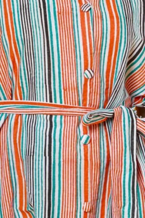 Women Block Print Cotton Midi Dress in Stripes - Image 5