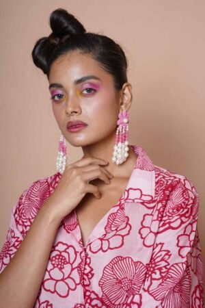 Women Block Print Cotton Shirt in Red and Pink - Image 4