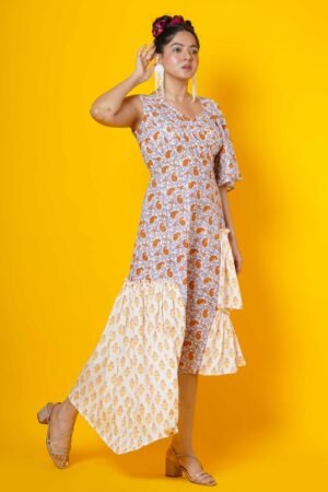Women Block Print high low Cotton Dress - Image 4