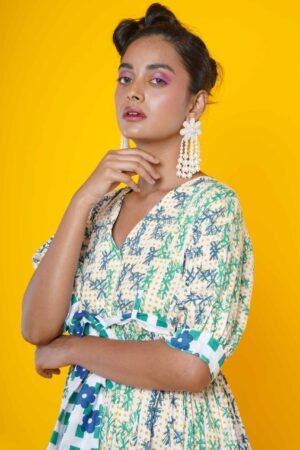 Women Block Printed Cotton Midi Dress - Image 3