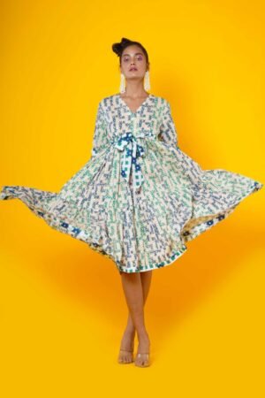 Women Block Printed Cotton Midi Dress - Image 6