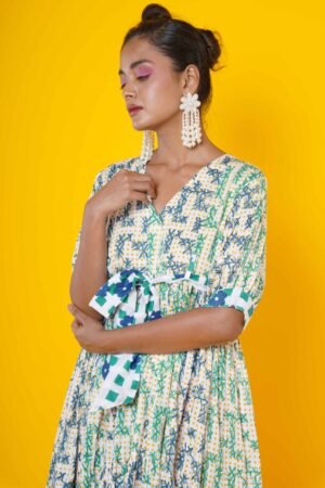 Women Block Printed Cotton Midi Dress