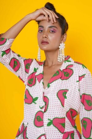 Women Block Print Muslin Midi Dress With Pear Motifs - Image 2