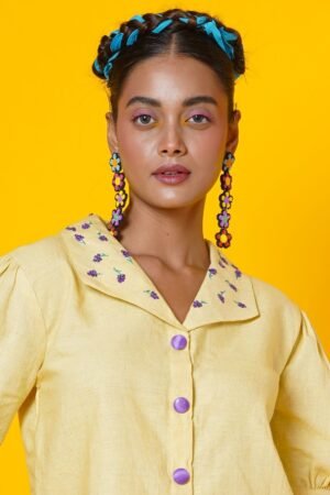 Yellow Lavender Blouse  with Collar Embroidery - Image 3